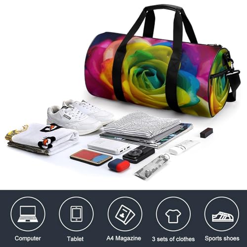 Duffel Bag Rainbow Flower Printed Foldable Gym Bag for Men Women Duffle Bag Lightweight with Inner Pocket for Travel Sports4
