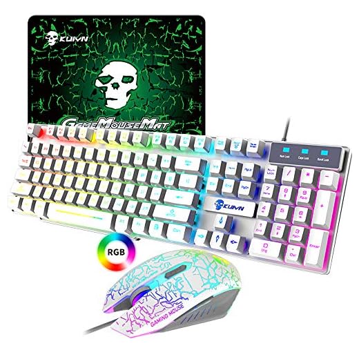 Speltangentbord och mussatser RGB bakgrundsbelyst ergonomisk USB mekanisk känsla speltangentbord + 2 400 DPI 6 knappar optisk regnbåge LED USB spelmus + gratis spelmusmattor för PC laptop PS4 Xbox