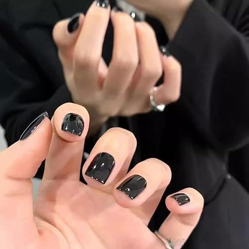 ZGHQHCDRH ネイルチップ 黒 付け爪 ショート 24枚セット 両面テープ付き つけ爪 ブラック 無地 シーンプル ネイルチップ シール 強力 ネイルアイテム 簡単に貼る 耐久 便利 オフィス 個性的 かっこいい