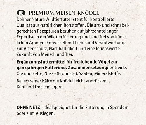 Dehner Natura Premium Meisenknödel ohne Netz, ganzjähriges Wildvogelfutter proteinreich / energiereich, Vogelfutter für Wildvögel, 30 Stück je 90 g (2.7 kg), Karton aus FSC-zertifizierter Produktion