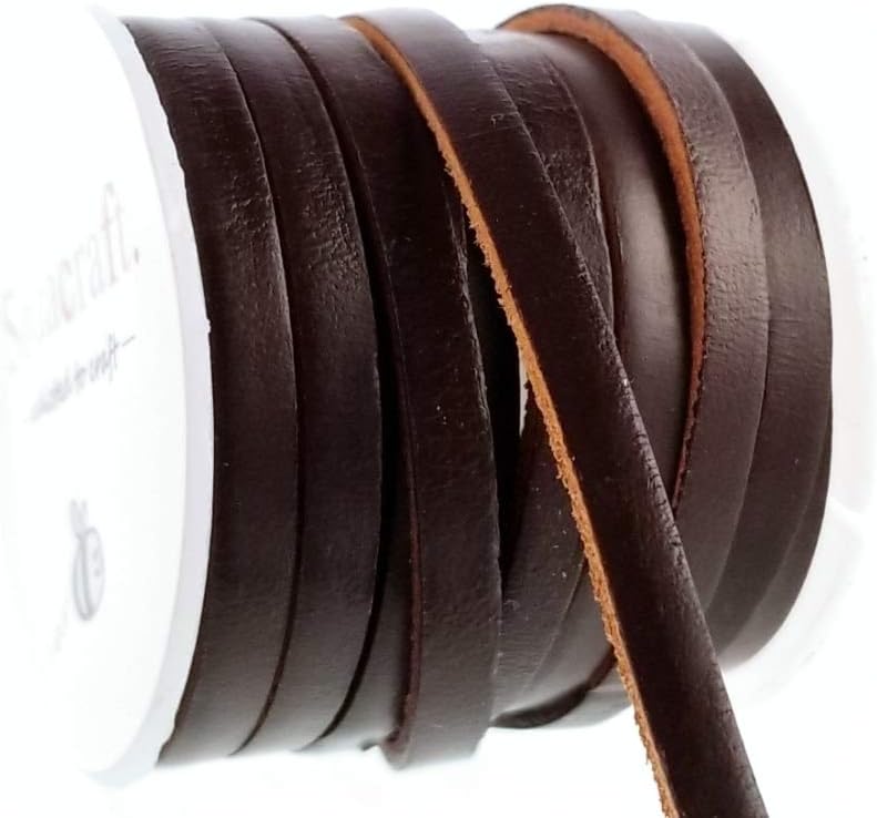 Dark Brown Flat Genuine Leather Cord Lace Spool for Crafts, Jewelry Making (5mm x 1.5)