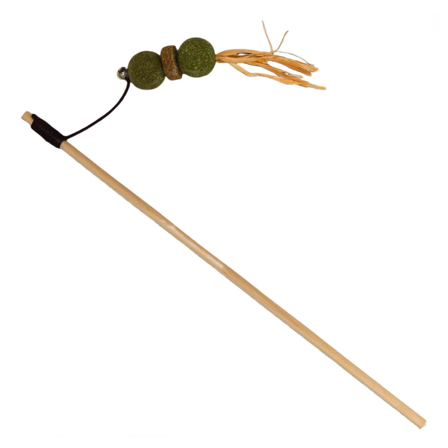 JACK AND VANILLA, Interactive Cat Toy with Ball and Feather, Stimulates Hunting Instinct, Durable Materials, 40 cm, Colour: Green/Brown, Herbals Model