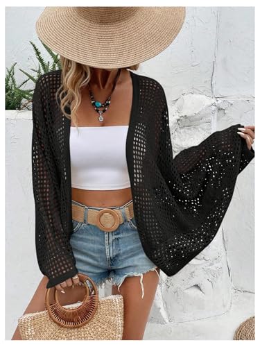 Image of Verdusa Women's Oversized Summer Cardigan Lightweight Sweater Crochet Knit Beach Cover Up Spring Vacation Outfits