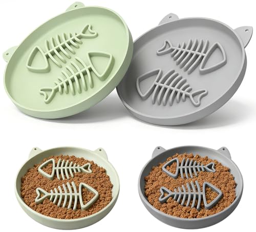 Zonopy Cat Bowl Slow Feeder 2 PCS Silicone Cat Bowl Food Bowl Slow Feeder Ideal for Dry and Wet Food Easy to Clean Interactive Puzzle Toy for Pets Food Training Keeps Cats Busy 17cm W*1.65cm H