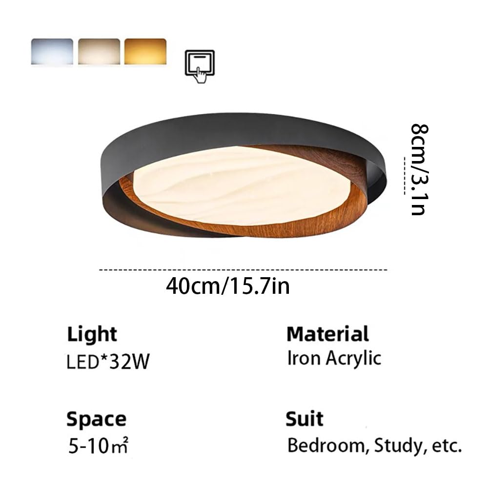 Oświetlenie Sufitowe LED / 15,7-calowa Okrągła Lampa Sufitowa Do Montażu Podtynkowego, 3000 K / 4000 K / 6000 K, 32 W (ziarno Drewna) Nowoczesne Oprawy Oświetleniowe Do Przedpokoju Do Przejść