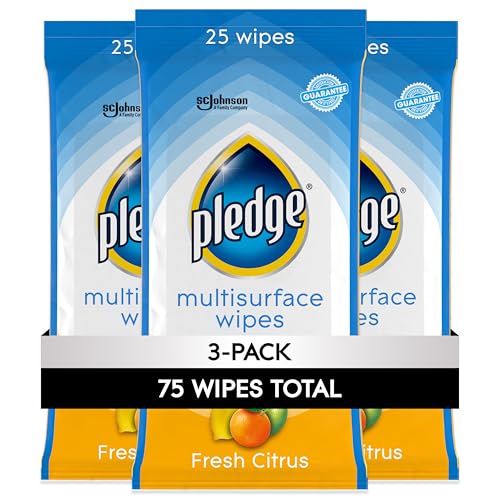 Image of Pledge Multisurface Cleaning Wipes, pH Balanced, Fresh Citrus, 25 Count (Pack of 3, 75 Total Wipes)