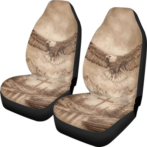 Housses de siège voiture lavables en machine avec motif aigle et montagne 2 pièces