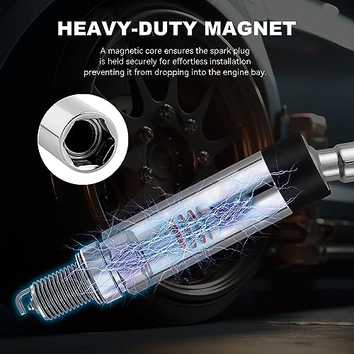 Reniteco 5/8\" Magnetic Swivel Spark Plug Socket, 3/8\" Drive x 8\" Extension Bar, Cr-V Steel, 360 Degree Swivel, Enhanced Magnetic Design, 6 Point