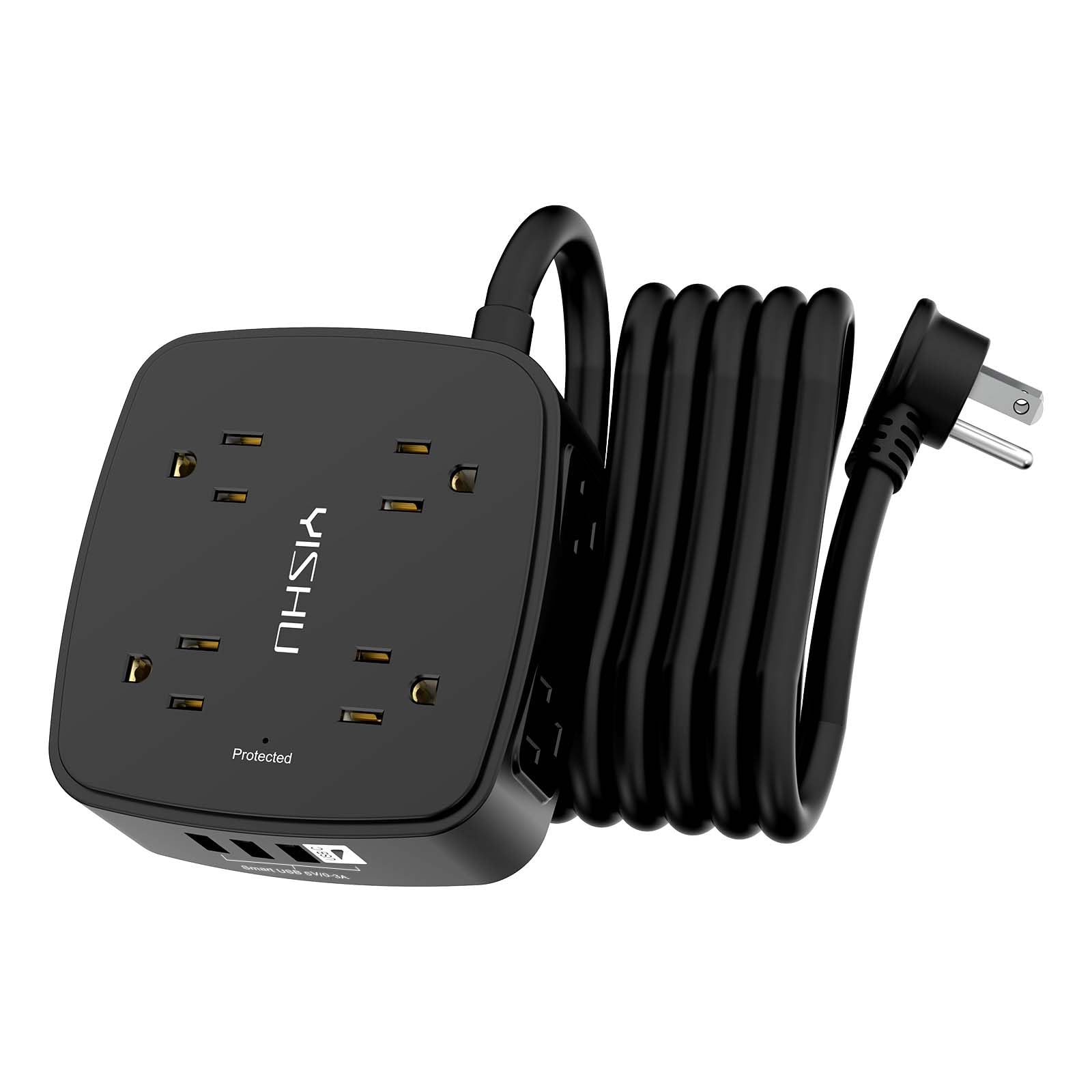 Photo 1 of 10 Ft Surge Protector Power Strip - 8 Widely Outlets with 4 USB Ports, 3 Side Outlet Extender with 10 Feet Extension Cord, Flat Plug, Wall Mount, Desk USB Charging Station, ETL, Black
