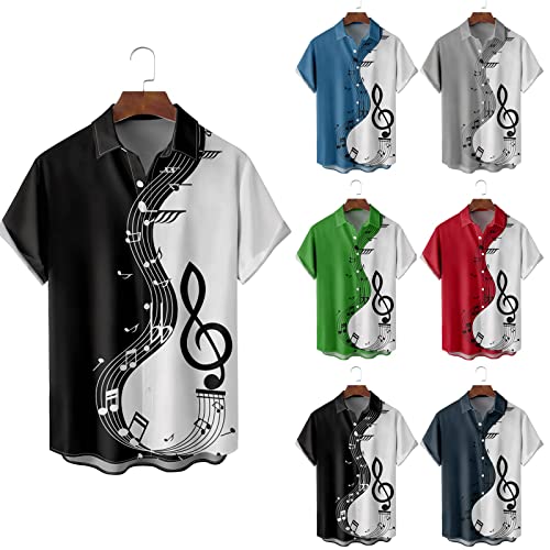 Mens Hawaiian Bowling Shirts Short Sleeve Casual Button Up Musical Note Printed Summer Beach Tropical Aloha Resort Shirts3