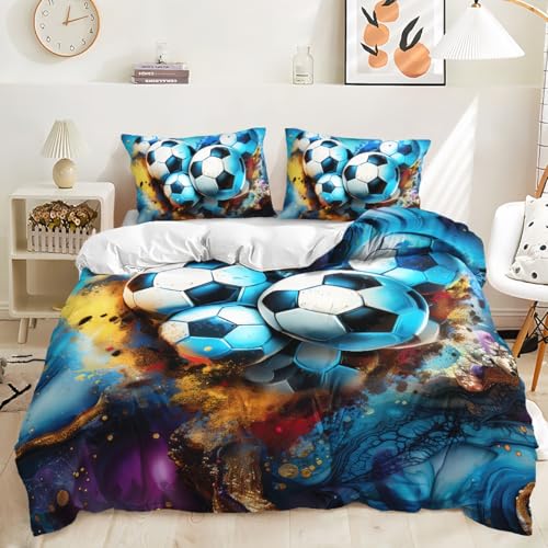 TKCQX Housse de Couette 90x190 Football éClaboussures d'encre Parure de Lit 90x190 Enfant Garçon Fille Adulte Housse de Couette 1 Personne en Microfibre avec...