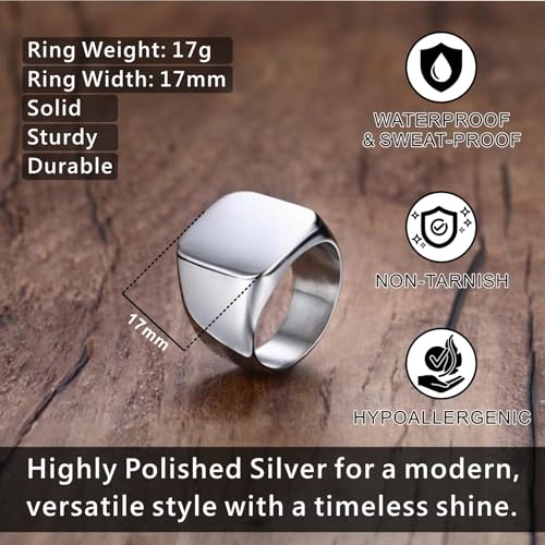 Image of Signet Biker Rings Solid Polished Stainless Steel Ring for Men Size 7-15,Black Gold Silver Great Gift
