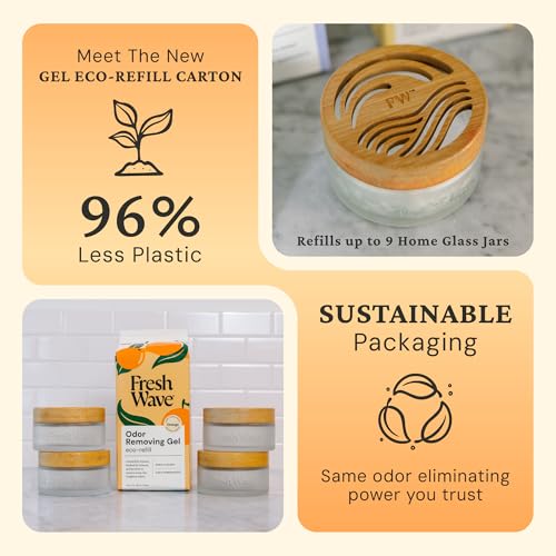Image of Fresh Wave Odor Removing Gel Eco-Refill, 63 oz. Orange Scent | 4 Empty Refillable Glass Jars | 4 Room Set