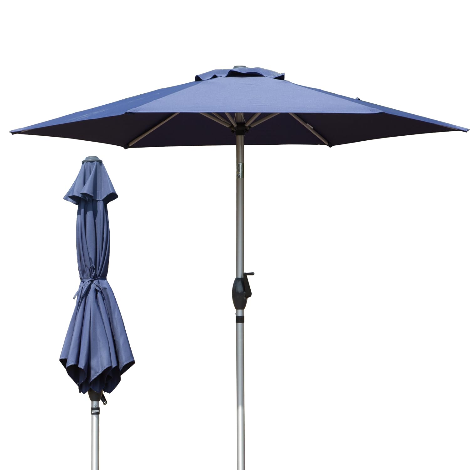 Domi 7.5FT Patio Umbrella Outdoor Market Umbrella with Silver Aluminum Pole, UV Resistant Canopy, Wind Vent, Tilt & Crank System, Perfect for Patio,