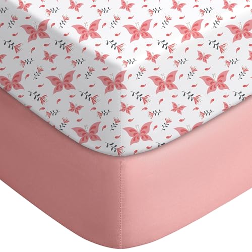 Image of Yoofoss Pack and Play Sheets Fitted, Mini Crib Sheets 2-Pack for Pack N Play Mattress, Stretchy Playard Sheet, Soft and Breathable (Pink + Butterflies)