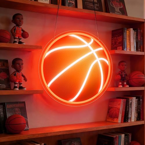 Image of CULOIS Basketball Neon Sign for Wall Decor, UV Printed Basketball Neon Light, Dimmable Sports LED Sign for Bedroom, Man Cave, Dorm, Game Room, Birthday Party Gifts