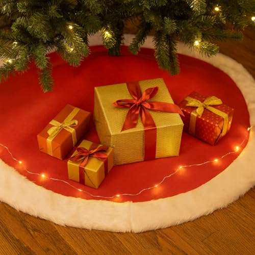 HEITMANN DECO Baumdecke Rund Rot Weiß Stoff Tannenbaum Unterlage mit weißem Rand Schutz vor Tannennadeln Weihnachtsdeko – Ansicht 5
