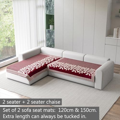 Image of Nendle Superior Velvet Floral Sofa Mat 4 Seater Set Cover Durable Protector for Living Room Sofa Set 2+2, Suitable for L Shape, Sectional and U Shape Sofa (Maroon, Pack of 2)