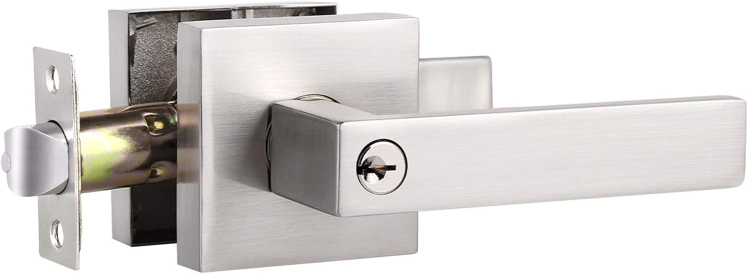 Knobonly 2 Pack Square/Drop Style Satin Nickel Half Dummy Door Handles, Heavy Duty Door Levers, for Office or Home Use, Pull/Push Function