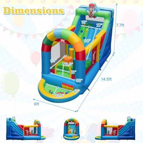 BOUNTECH Inflatable Bounce House, Clownland Bouncy House with Long Slide for Kids 3-6 Indoor Outdoor Backyard Fun w/Climbing Wall, Obstacles, Ball Pit, Toddler Bouncy Castle for Birthday Party Gifts - Image 3