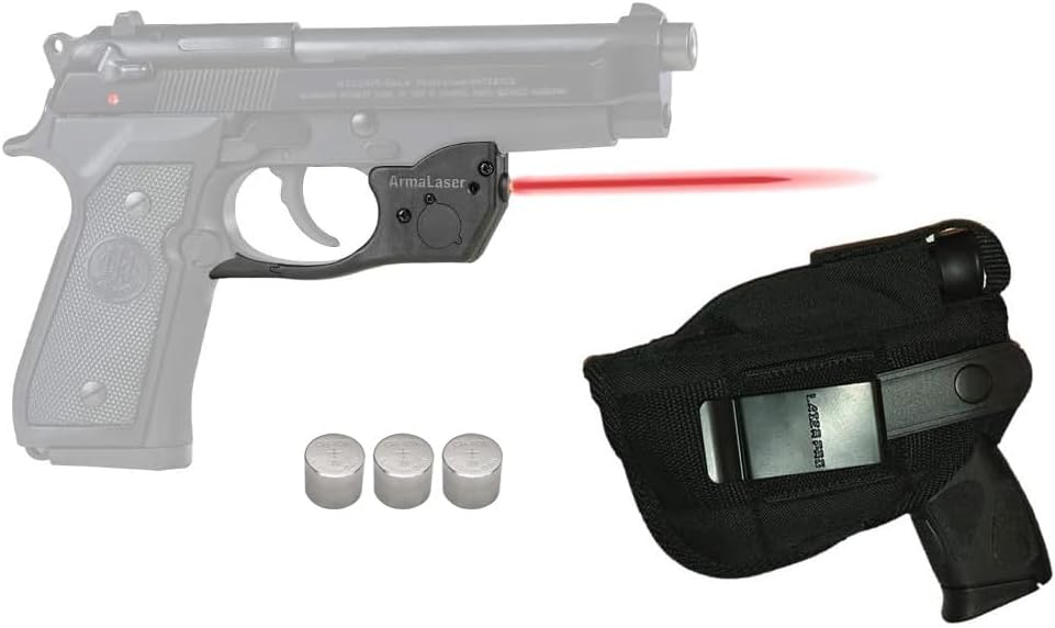 Laser Kit for Beretta® 92, 96, 92FS, 96FS, M9 (Without Rail), Includes LASERPRO® Tactical Holster, Touch-Activated ArmaLaser TR20S /TR20 Red Laser & 2 Extra Batteries
