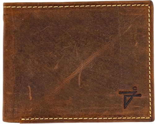 J T C JUZAR TAPAL COLLECTION Real Leather Mens Bifold Wallet RFID Safe Slim Minimalist Front Pocket Wallet Thin & Stylish with Eyelet Hole for Biker Steel Chain Gift for Him (Rustic Brown)4