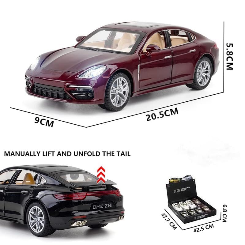 Image of Kids Model 1:24 Panamara Die Cast Metal Car Pull Back Action Opening Doors with Realistic Engine Sound Lights Toy Car Gift for Boys - Multi