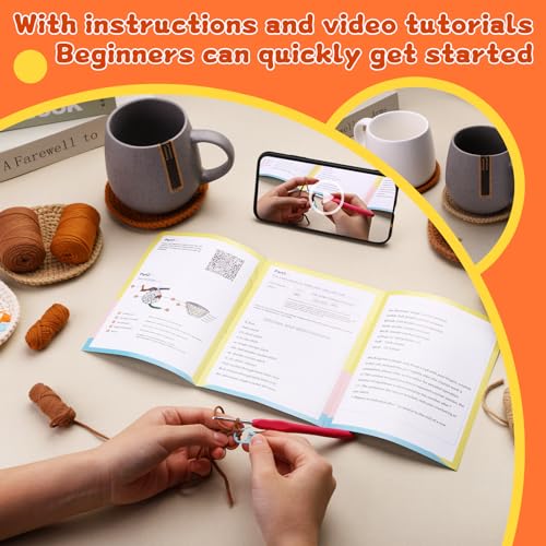 dipeer Crochet Kit, 4 Pcs Coaster Crochet Kits for Beginners Adults with Step-by-Step Video Tutorials Crochet Hook Yarn - Image 3