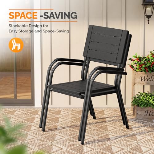 Image of VINGLI Outdoor Patio Dining Chairs, Stackable HDPE All-Weather Arm Chairs, Weatherproof Outdoor Seating for Garden, Backyard, Poolside, Balcony,Black (4 Pack)
