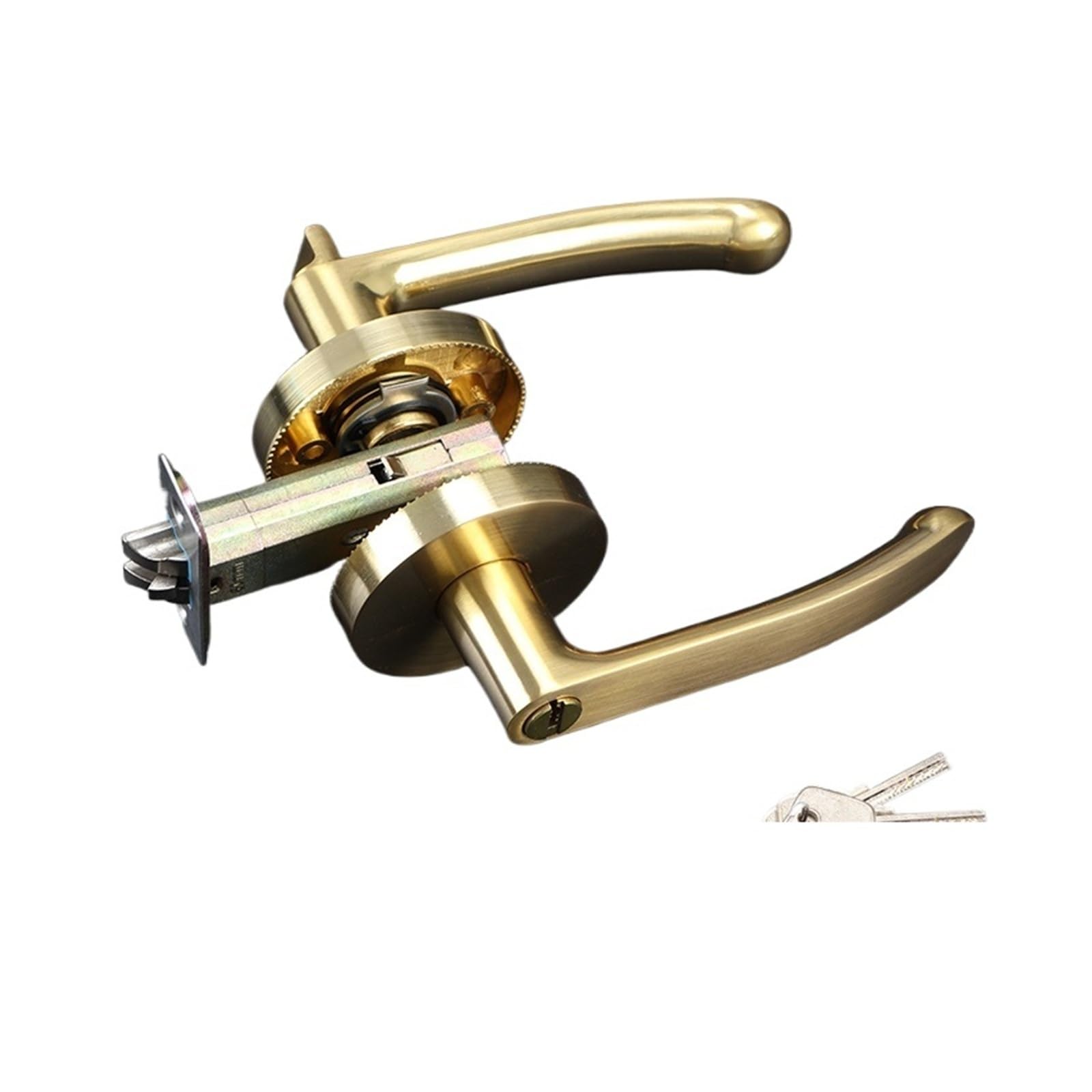 Sjloynwq Brushed Gold Et_60mm Door Lock Household Three-Pole Single-Tongue Round Silent Anti-Theft Door(Brushed Gold Et_60mm)