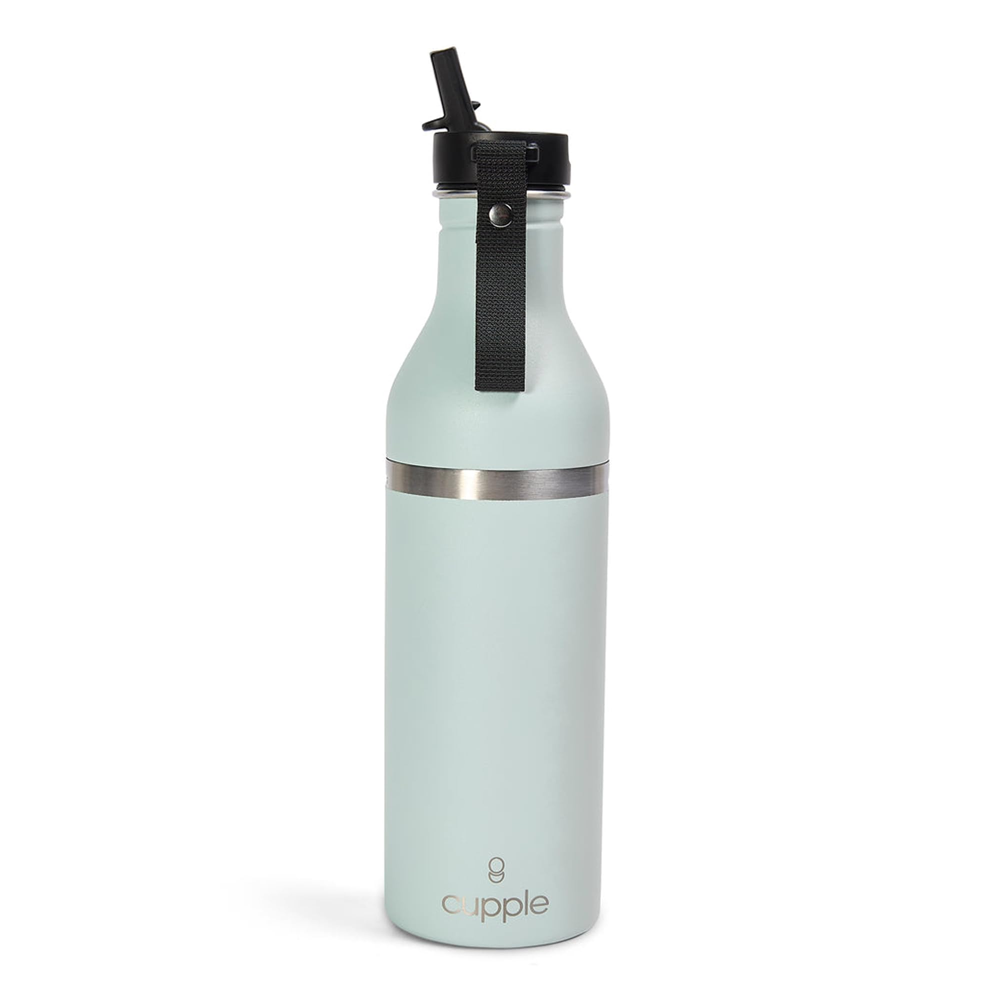 Taza + botella, acero inoxidable, bebidas frías y calientes, a prueba de fugas, se adapta a portavasos, taza de café integrada, pimienta negra (verde marino)