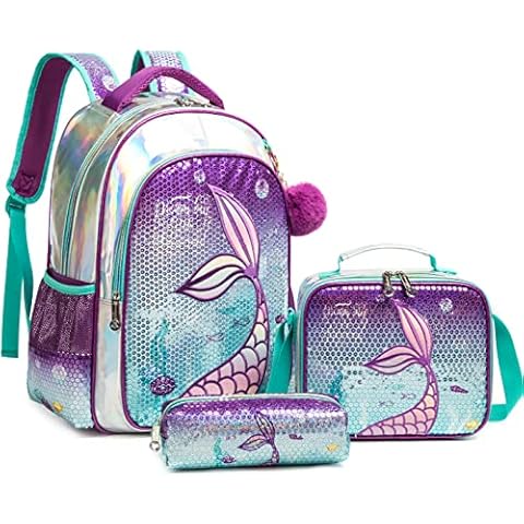 HTgroce 16 inch Backpack for Girls 3PCS School Bag with Lunch Bag Pencil Case Kids Backpack Set for Elementary Backpack Kindergarten Girls Gift Cover