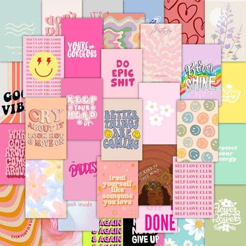 Image of CodersParadise Danish Pastel Wall Collage Kit - 54 Premium Aesthetic 4x6 Inch Posters| Soft Pastel Room Decor Prints for Bedroom & Living Room | Cute Minimalist Wall Art for Aesthetic Interior Styling