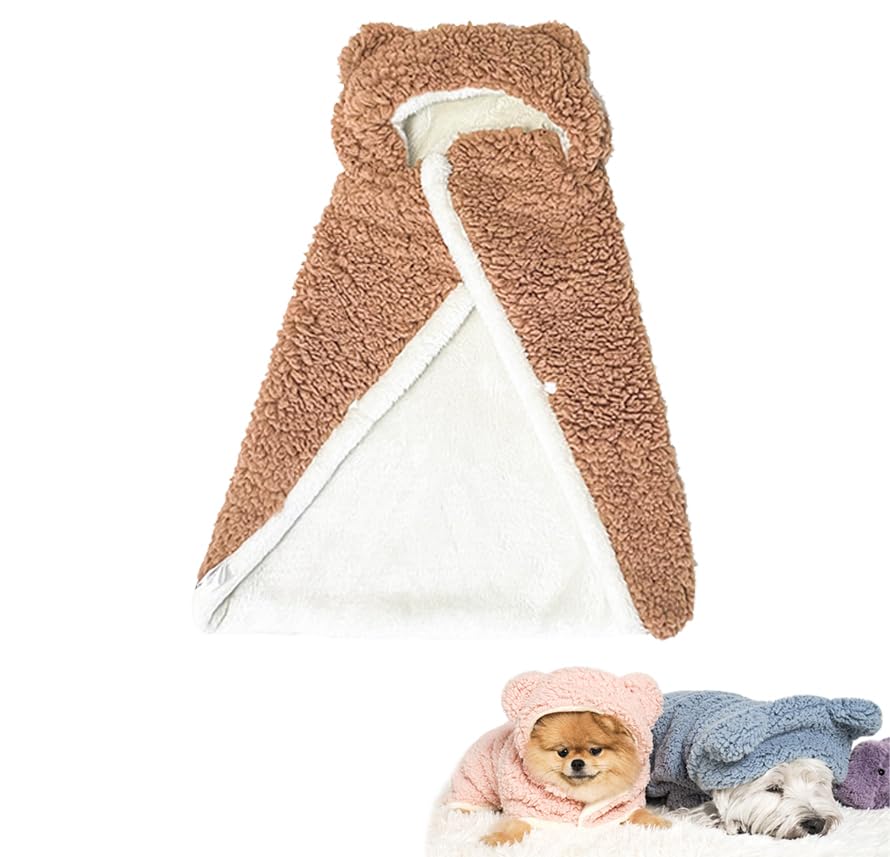 Teddy Bear Pet Cape Blanket with Hood, Polar Fleece Dog Cape Blanket Costume, Winter Dog Cape Blanketfor Dogs Cats (Coffee, M: (within about 15-33 pounds))
