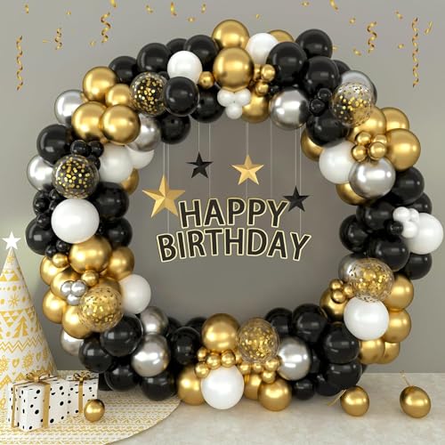 Flyloons 50 pcs Gold Black Silver White Metallic Chrome Balloons for Birthday Decoration items celebration Anniversary Girls Boys Men Women
