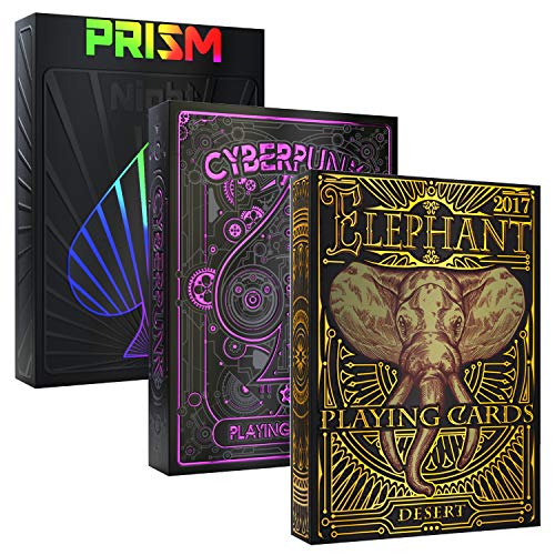 3-Deck Bundle: Buy Together and Save 15% On Elephant Desert & Cyberpunk Purple & Prism Night - Deck of Cards, Premium Card Deck, Cool Poker Cards