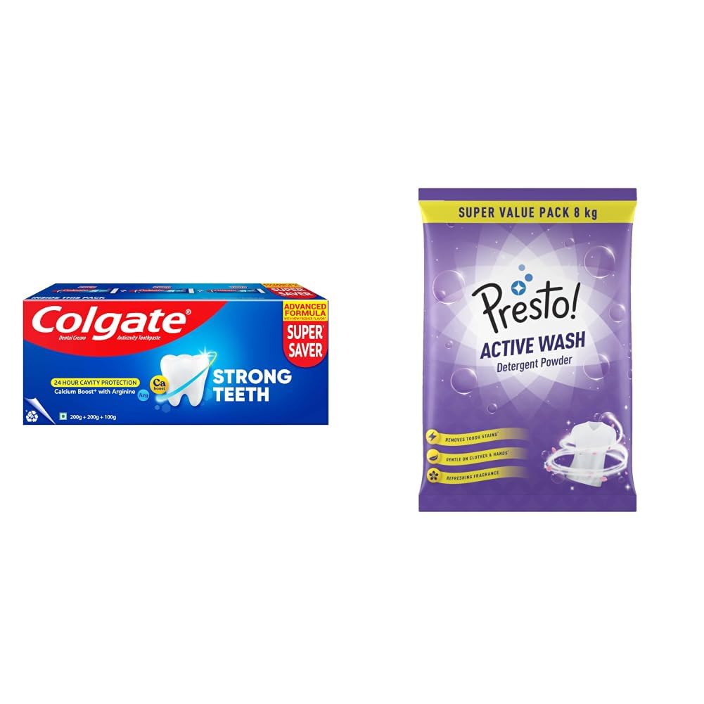 Colgate Strong Teeth, 500g (200g + 200g + 100g), Calcium-boost Tooth Paste for 2X Stronger Teeth, Protects Enamel, Whitens Teeth, Fresh Breath & Prevents Cavities (Combo Multipack) & Amazon Brand-image-45