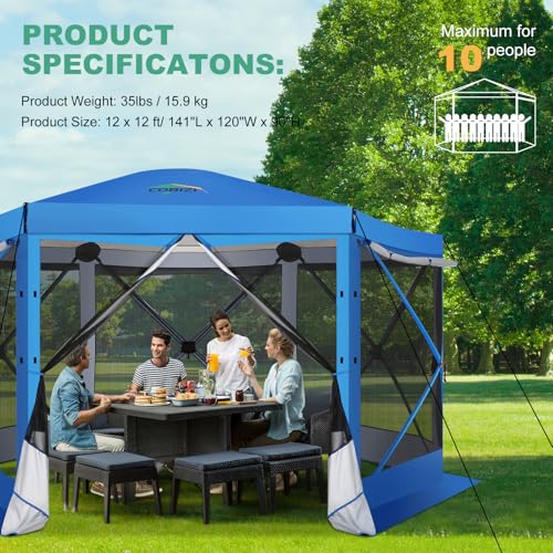 Image of COBIZI 12x12 FT Pop Up Canopy Extendable Tent, Gazebos On Clearance with Removable Roof, Screened in Gazebo with sidewalls, Screen Tents Portable carpas para Patio for Outdoor Camping,Backyard,Blue