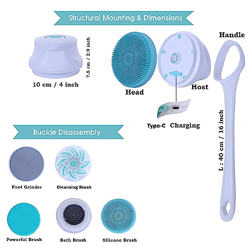 Handy Tools Store HTS-PARENT Hts® 7 In 1 Complete Care Electric Body Brush Sonic Scrubber, Waterproof Ipx7, Electric Bath Brush Back Scrubber thumb #2