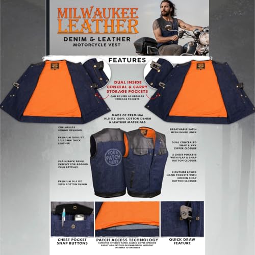 Milwaukee Leather MDM3004 Men's Brute Dual Closure Blue Denim and Black Leather Club Style Vest2
