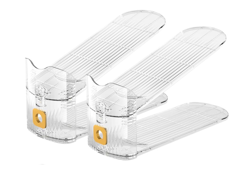 Azonee Shoe Slot Organizer, Boutique Display Style Shoe Stacker for A Pair of Shoes, Separable Shoe Rack for Closet Organization, 3 Adjustable Narrow Shoe Rack, Style B, 2 Pack, Transparent