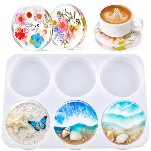HeyClear Silicone Molds for Resin Coasters 6-Cavity Round Epoxy Resin Molds