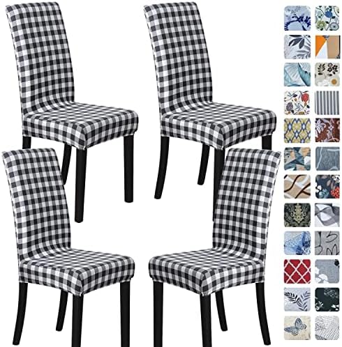 SPRINGRICO Chair Covers for Dining Room Set of 4, Stretch Dining Chair Cover, Spandex Kitchen Parsons Chair Slipcovers, Buffalo Check Black & White Chair Covers ( 4 Pack, Buffalo B&W)