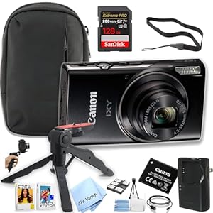 Canon PowerShot IXY 650 (ELPH 360) HS Digital Camera + 128GB Extreme PRO Memory + Case, Grip, Software Pack (Essential Bundle) (Renewed), Black