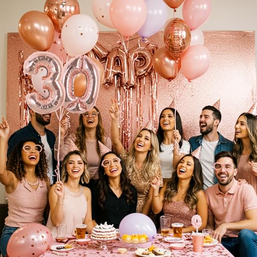 Image of TONIFUL 16 Inch 10 Pcs Fat Rose Gold 0-9 Birthday Number Balloons