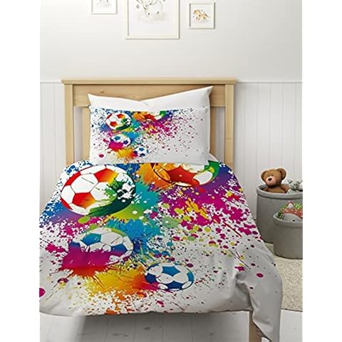 MUSOLEI Football Sports Bedding Sets Boy Single Football Duvet Cover Set,Multi-Colored Graffiti Quilt Cover,Microfiber,Zipper Soft,with Pillowcase(Single,colorful) Cover