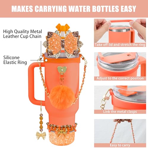 Hpebl 11PCS Bow Accessories for Stanley Cup Tumbler 30 40oz,Orange - image 2