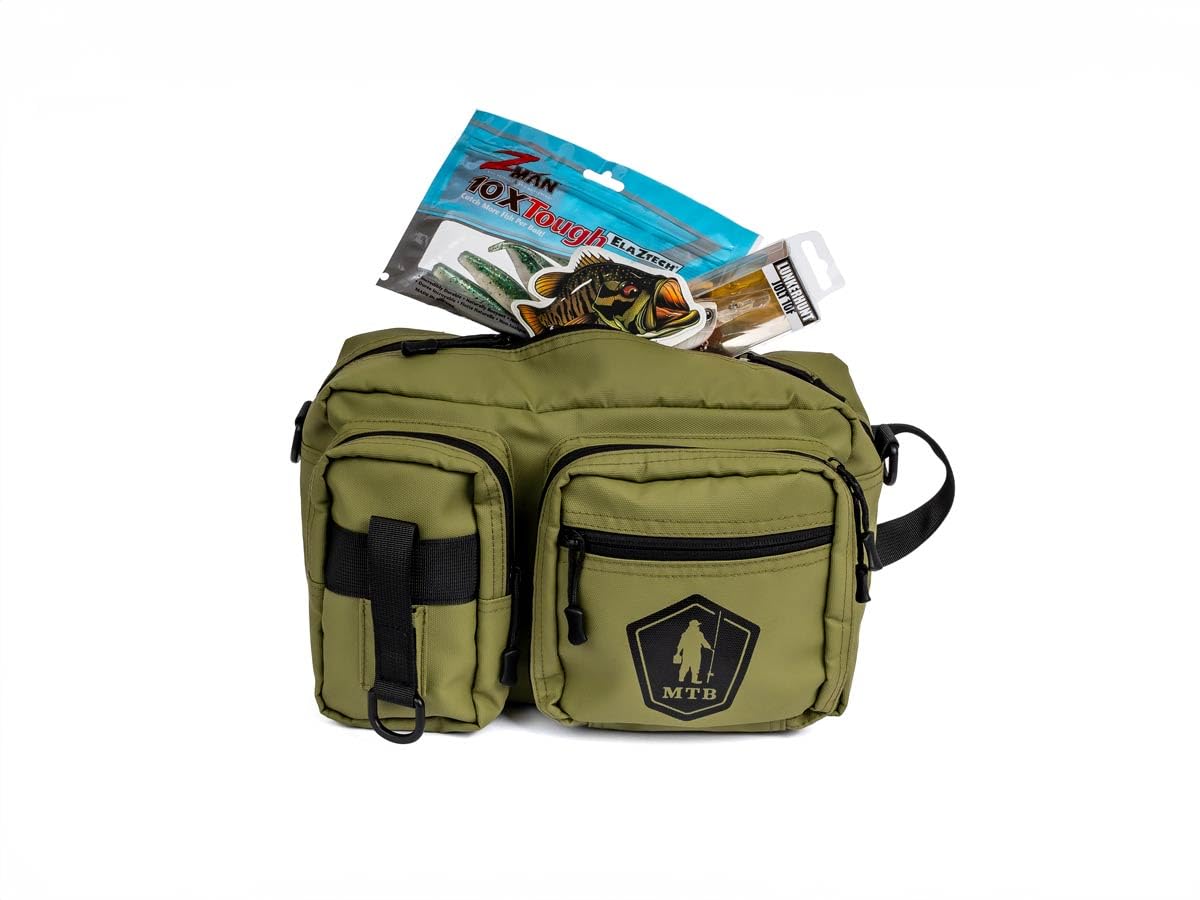 Catch Co Mystery Tackle Box Pond Prowler Sling Fishing Lure Kit – Green Sling Pack with Bonus Multi-Species Bait, Fishing Gear Storage, and Decal