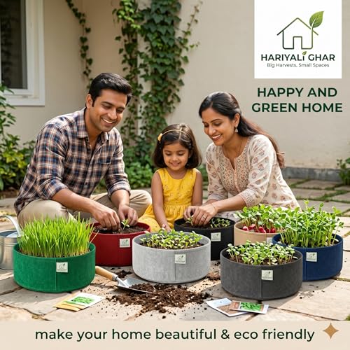 Image of 400 GSM Geo Fabric Round Grow Bags 18x9 Inch, Red Planting Bags for Terrace and Kitchen Gardening Pack of 20