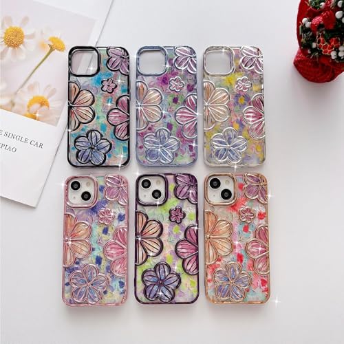 Image of mobistyle Designed for iPhone 15 Plus Cover| Electroplating Colourful Flower 3D TPU Camera Protection Back Cover Case for Women Girls (Flower Blue)